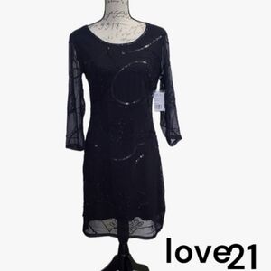 NWT love 21 Women's Little Black Dress Midi Sequins/Beaded Size S/P